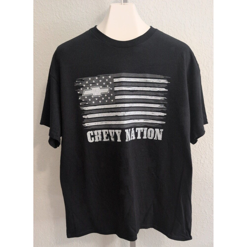NEW Dark Black Chevrolet CHEVY NATION Flag Graphic T-Shirt Men’s Size X-Large XL